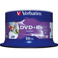Verbatim DVD+R 4,7Go Imprimable par jet d'encre - Sans marque, Support vierge DVD DVD+R, 120 mm, Imprimable, Fuseau, 50 pièce(s), 4,7 Go