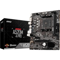 MSI A520M-A PRO carte mère AMD A520 Emplacement AM4 micro ATX, Socket AM4 carte mère AMD, Emplacement AM4, AMD Ryzen 3 3rd Gen, AMD Ryzen 5 de 3e génération, AMD Ryzen 7 de 3e génération, 3rd..., DDR4-SDRAM, 64 Go, DIMM