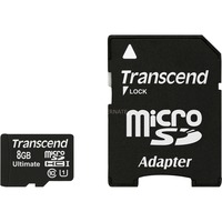 Transcend 8GB microSDHC Class 10 UHS-I (Ultimate) 8 Go MLC Classe 10, Carte mémoire Noir, 8 Go, MicroSDHC, Classe 10, MLC, 90 Mo/s, Class 1 (U1)