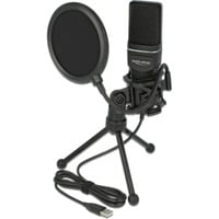 DeLOCK Microphone USB à condensateur Noir, Microphone de PC, -47 dB, 20 - 20000 Hz, 2200 Ohm, 16 bit, 44,1 kHz