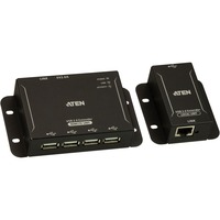 ATEN 4-Port USB 2.0 Cat 5 Extender over LAN, Hub USB Noir, Émetteur et récepteur, Avec fil, 50 m, Cat5, Cat5e, Cat6, Noir, Métal