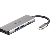 D-Link DUB-M530, Hub USB Argent, Avec fil, USB 3.2 Gen 1 (3.1 Gen 1) Type-C, Aluminium, Noir, MicroSD (TransFlash), SD, SDHC, SDXC, 5 Gbit/s, 4K Ultra HD