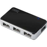 Digitus  4-Port USB 2.0 Hub, Hub USB Noir/Argent, USB 2.0 Mini-B, USB 2.0, 480 Mbit/s, Noir, Argent, 0,66 m, Chine