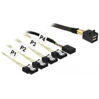 DeLOCK Mini SAS HD SFF-8643 > 4x SATA 7-Pin, Câble Noir, 1 mètre + Sideband 1 m métal