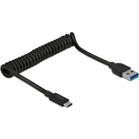 DeLOCK USB-A male > USB-C male câble spiralé Noir, 1,2 mètres