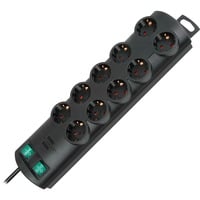 Brennenstuhl BN-1153300120 Multiprises Noir, 2 m, 10 sortie(s) CA, Plastique, Noir, 250 V, 50 - 60 Hz