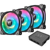 Thermaltake Riing Duo 12 RGB Premium Edition Boitier PC Ventilateur 12 cm Noir ventilateurs de boîtier Noir, 3 pièces, 120 x 120 x 25 mm, PWM, Ventilateur, 12 cm, 500 tr/min, 1500 tr/min, 23,9 dB, 42,45 cfm