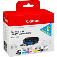 Canon Multipack de 6 cartouches d'encre PGI-550/CLI-551 PGBK/C/M/Y/BK/GY Encre à pigments, Encre à colorant, 6 pièce(s), Multi pack