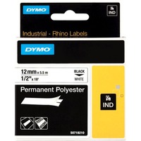 Dymo Rhino Étiquettes Industrielles | polyester permanent | 12 mm x 5,5 m | autocollantes impression en Noir sur fond blanc | pour étiqueteuses Rhino et LabelManager, Ruban 5 m | autocollantes impression en Noir sur fond blanc | pour étiqueteuses Rhino et LabelManager, Noir sur blanc, Multicolore, Polyester, -40 - 150 °C, UL 969, DYMO