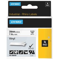 Dymo Rhino Étiquettes en vinyle industrielles | 24 mm x 5,5 m | autocollantes impression en noir sur fond blanc | pour étiqueteuses Rhino et LabelManager, Ruban 5 m | autocollantes impression en noir sur fond blanc | pour étiqueteuses Rhino et LabelManager, Noir sur blanc, Multicolore, Vinyl, -40 - 80 °C, UL 969, DYMO