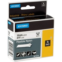 Dymo Rhino Étiquettes industrielles | Nylon flexible | 19 mm x 3,5 m | autocollantes impression en noir sur fond blanc | pour étiqueteuses Rhino et LabelManager, Ruban 5 m | autocollantes impression en noir sur fond blanc | pour étiqueteuses Rhino et LabelManager, Noir sur blanc, Multicolore, Nylon, -10 - 80 °C, UL 969, DYMO