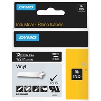 Dymo Rhino étiquettes industrielles autocollantes en vinyle | 12 mm x 5,5 m | impression en blanc sur fond noir, Ruban 5 m | impression en blanc sur fond noir, Blanc sur noir, Multicolore, Vinyl, -40 - 80 °C, UL 969, DYMO