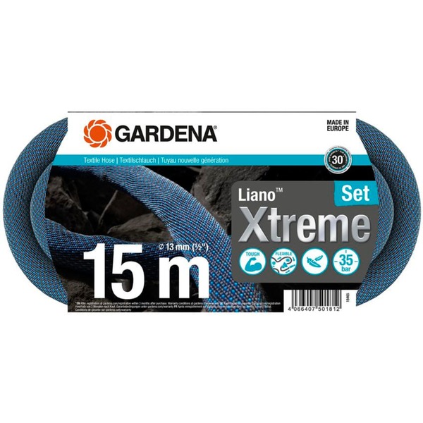 Liano Xtreme 15m Set Tuyau Arrosage Textile Léger - Résistant UV Gel Pour Jardin Balcon Terrasse !