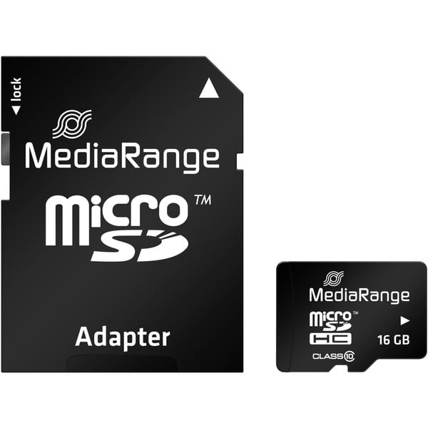 Carte Mémoire SD 16Go MediaRange avec adaptateur SD-SDHC - MR958