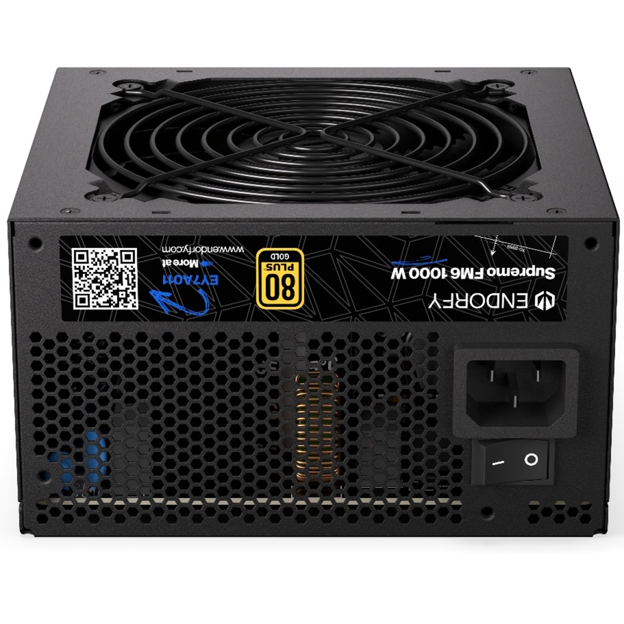 Endorfy supremo fm6 1000w | 80 plus gold atx 3. 1 pcie 5. 1 | popolnoma modularni napajalnik 4 Endorfy supremo fm6 1000w zadnji del napajalnika z mrežico in stikalom