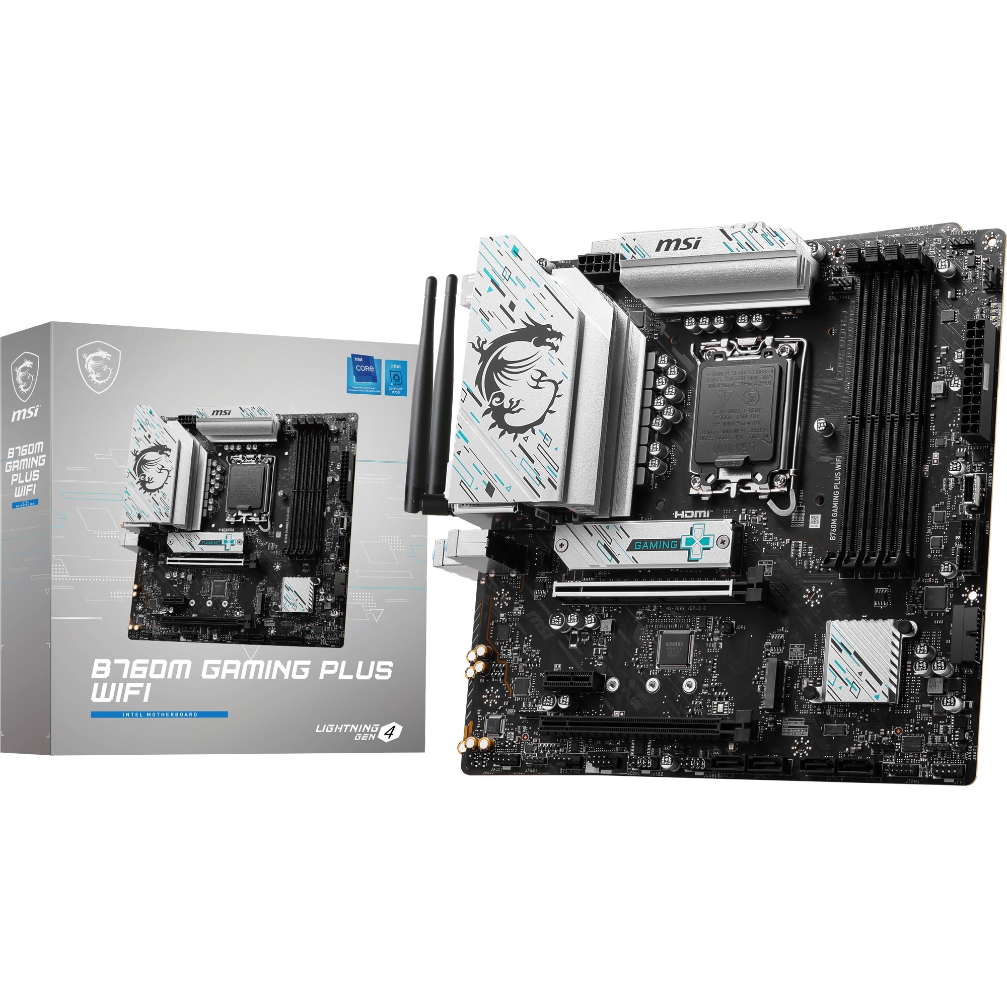 Msi B760M Gaming Plus Wifi Carte MèRe, Matx - Compatible Avec Les Processeurs Intel De 14E, 13E Et 12E GéN, Lga 1700 - DDR5 Memory Boost 6800+Mhz/Oc, 1X Pcie 4.0 X16, 2 X M.2 Gen4, Lan 2.5G, Wi-Fi 6E-image