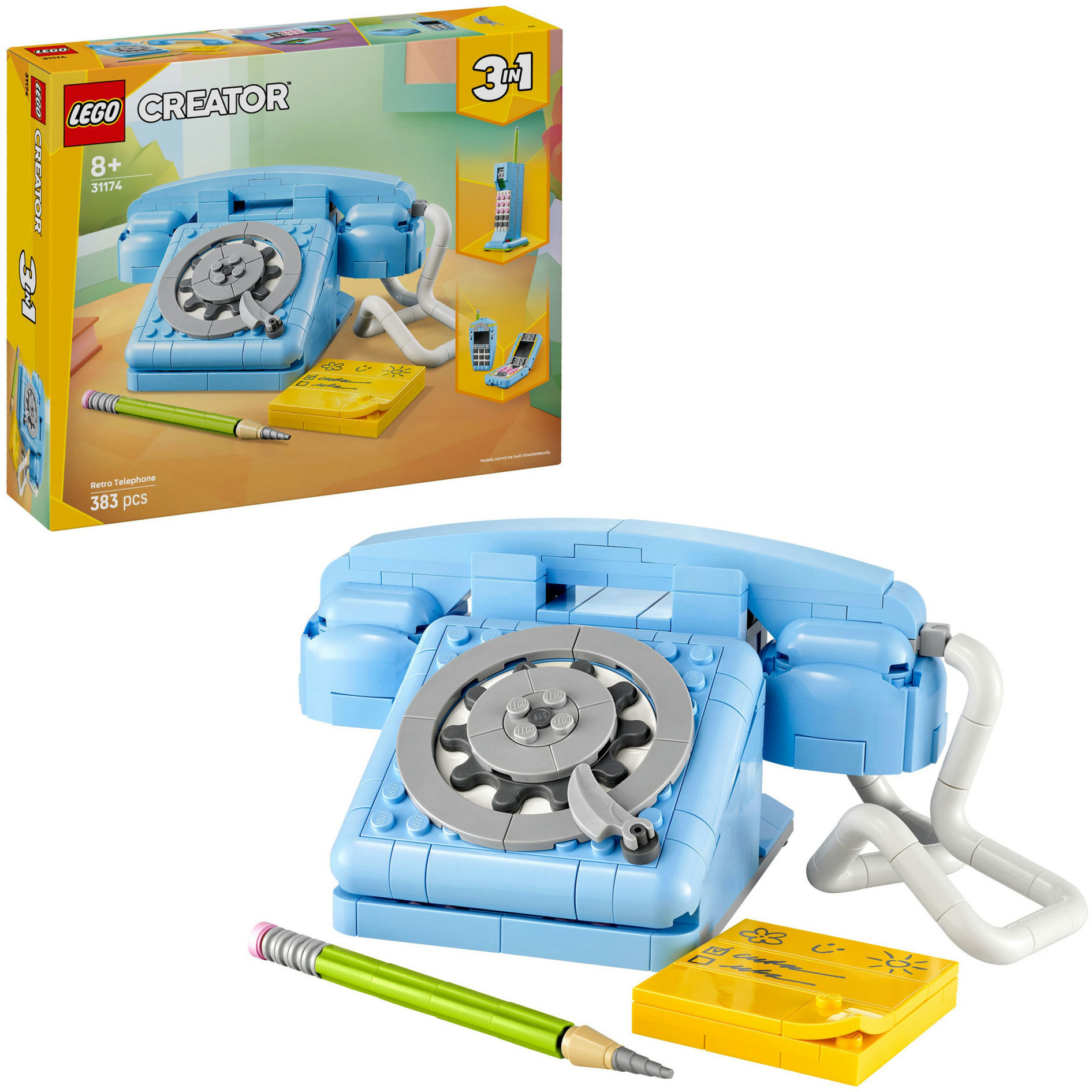 Lego Creator 3-En-1 Le TéLéPhone RéTro - Jeu De Construction Avec Cadran Rotatif - Se Transforme En ModèLe Des AnnéEs 80 Ou En Portables Des AnnéEs 2000 - Cadeau Pour Fille Ou GarçOn DèS 8 Ans 31174-image