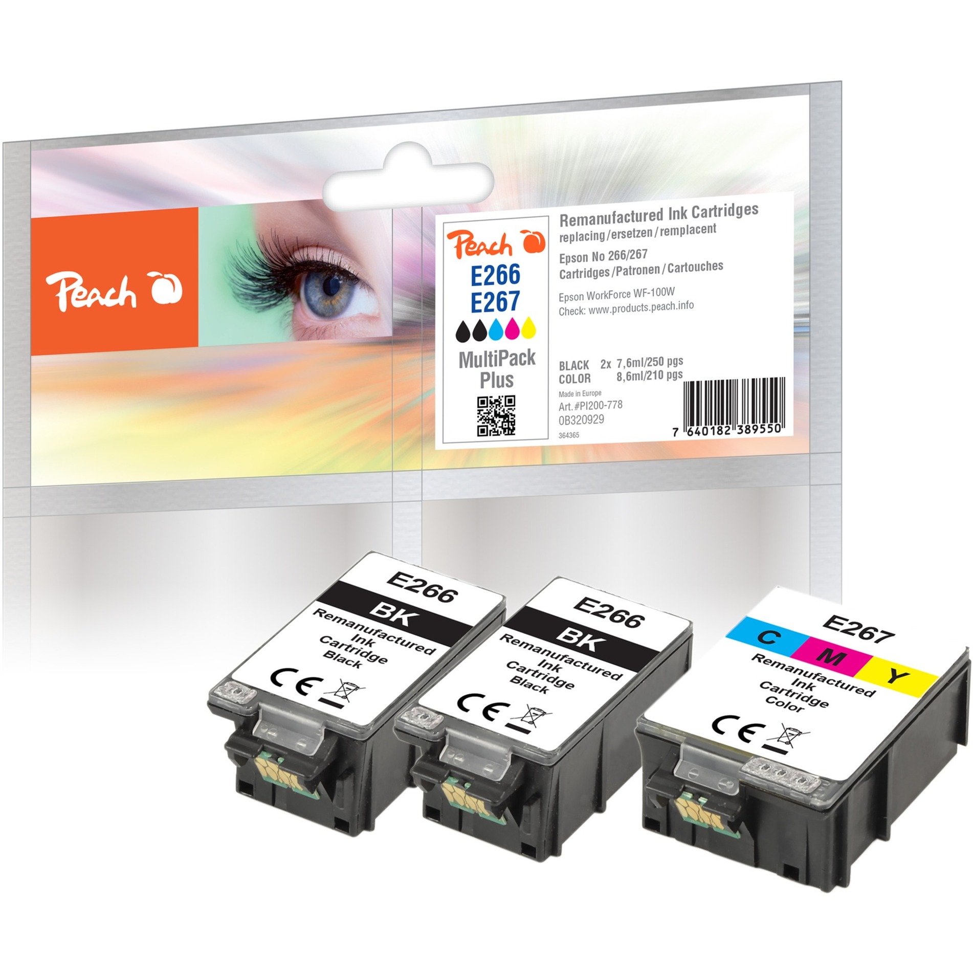 Peach PI200-778 cartouche d'encre 3 pièce(s) Compatible Rendement standard Cyan, Magenta, Jaune Rendement standard, Cyan, Magenta, Jaune, 7,6 ml, 8,6 ml, 3 pièce(s), Multi pack