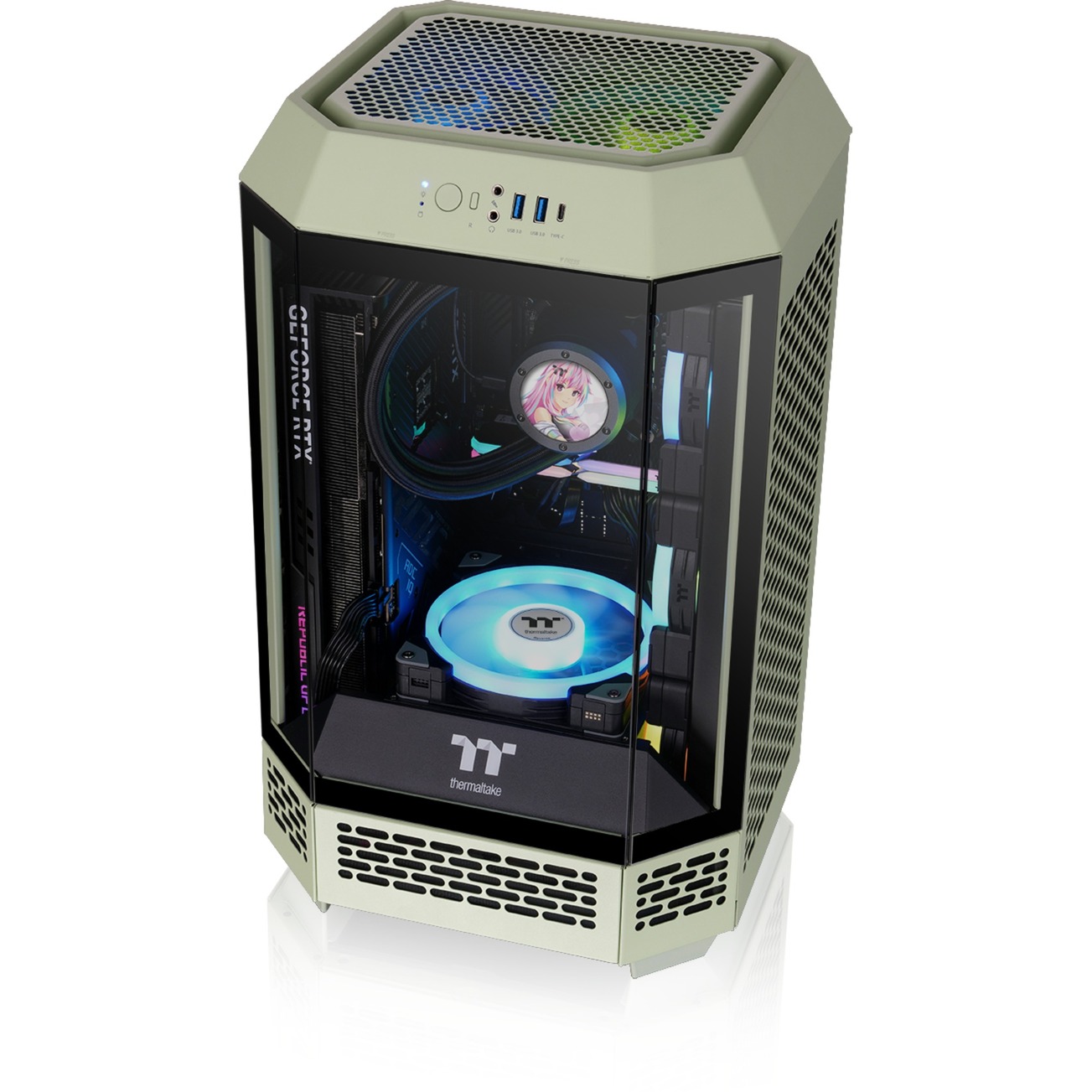 Thermaltake  boîtier mini tower Vert clair | 2x USB-A | 1x USB-C | Verre Trempé