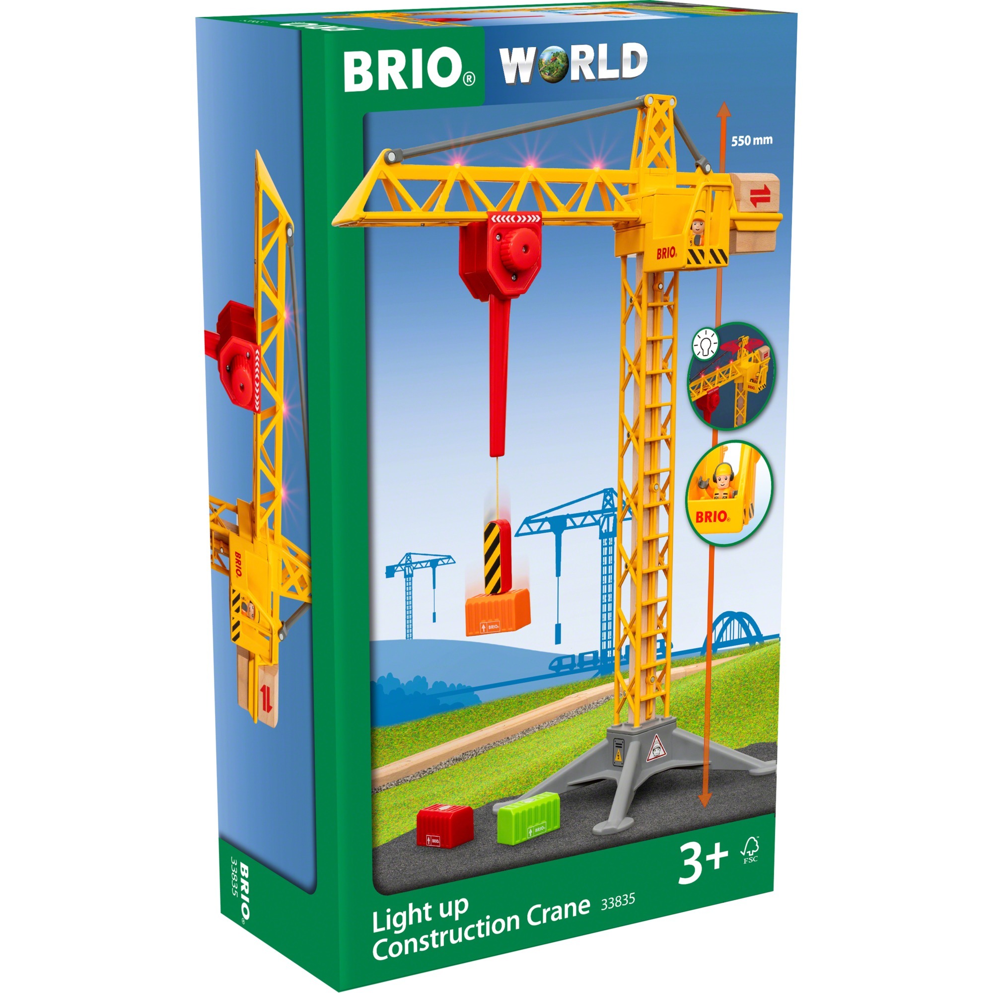 BRIO Grande Grue Lumineuse, Train Kit de jeu, Garçon/Fille, 3 an(s), Train, Piles fournies, Métal, Plastique, Bois