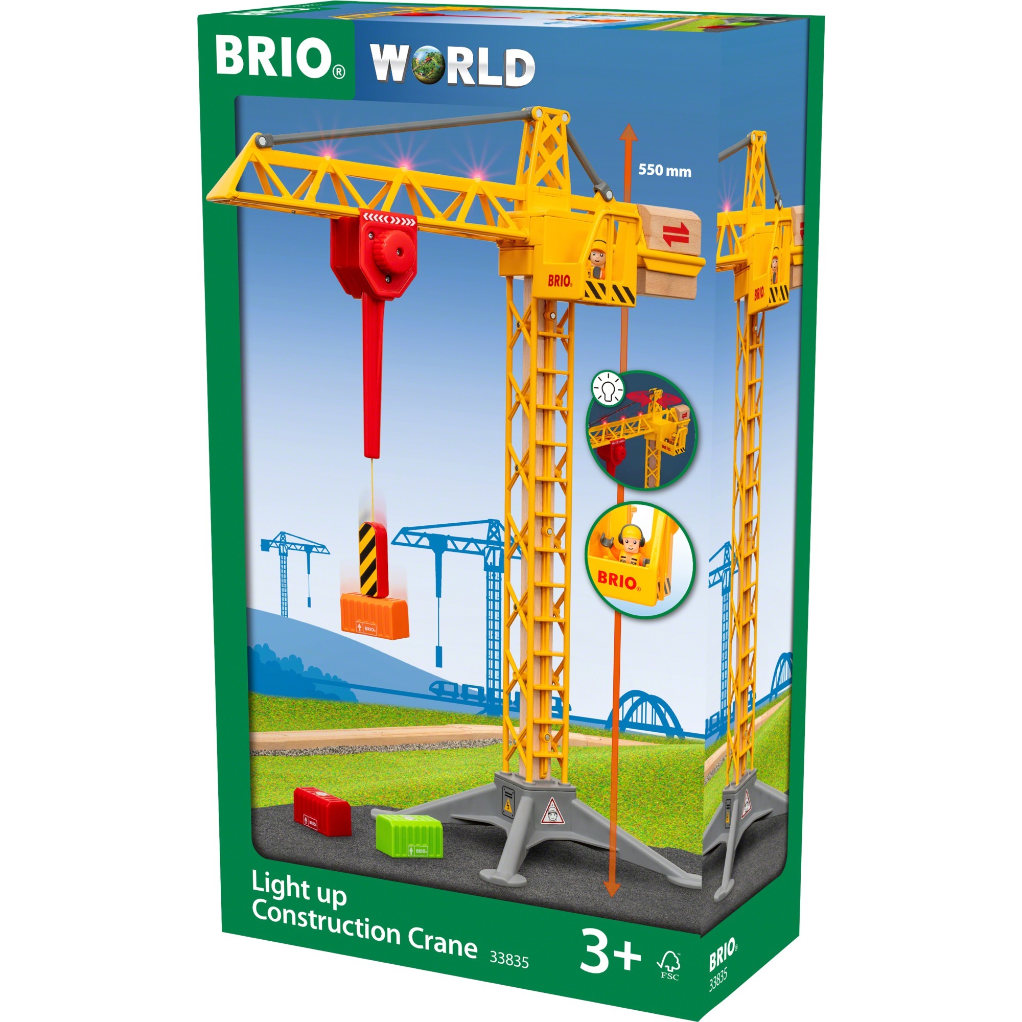BRIO Grande Grue Lumineuse, Train Kit de jeu, Garçon/Fille, 3 an(s), Train, Piles fournies, Métal, Plastique, Bois