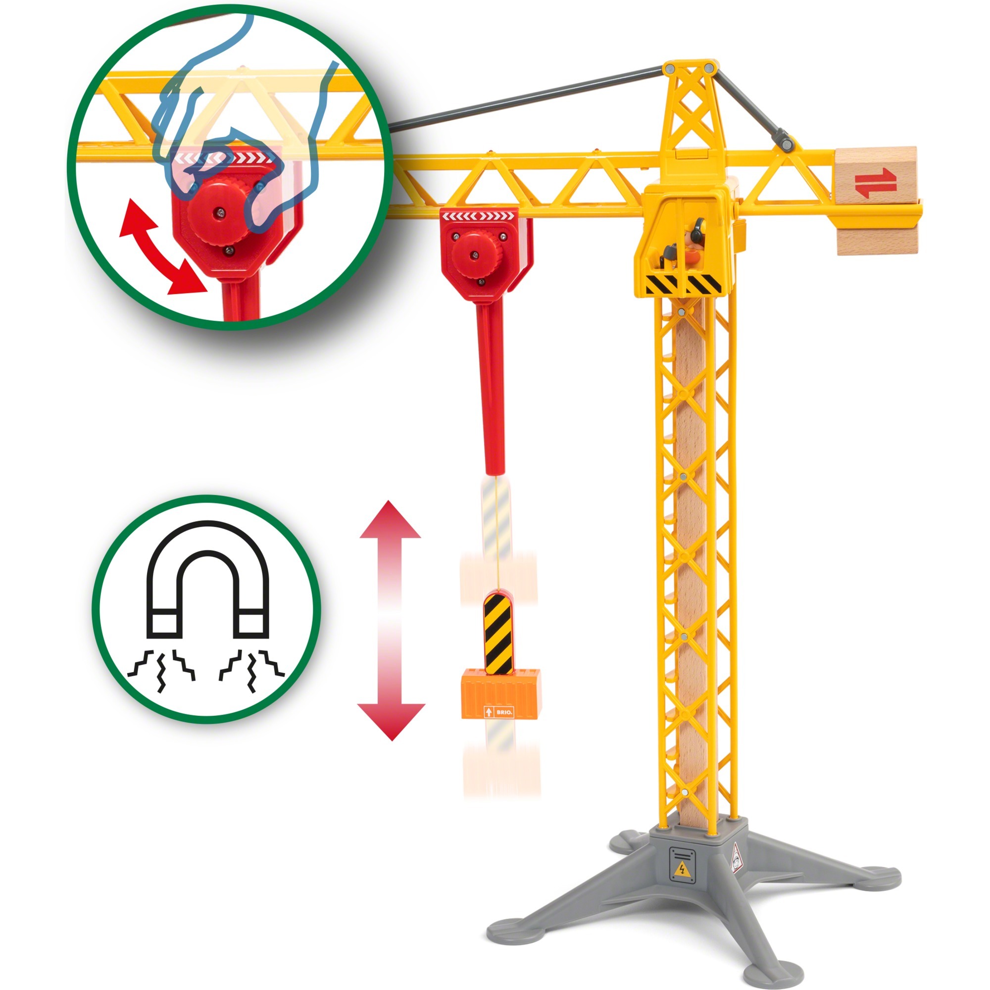 BRIO Grande Grue Lumineuse, Train Kit de jeu, Garçon/Fille, 3 an(s), Train, Piles fournies, Métal, Plastique, Bois