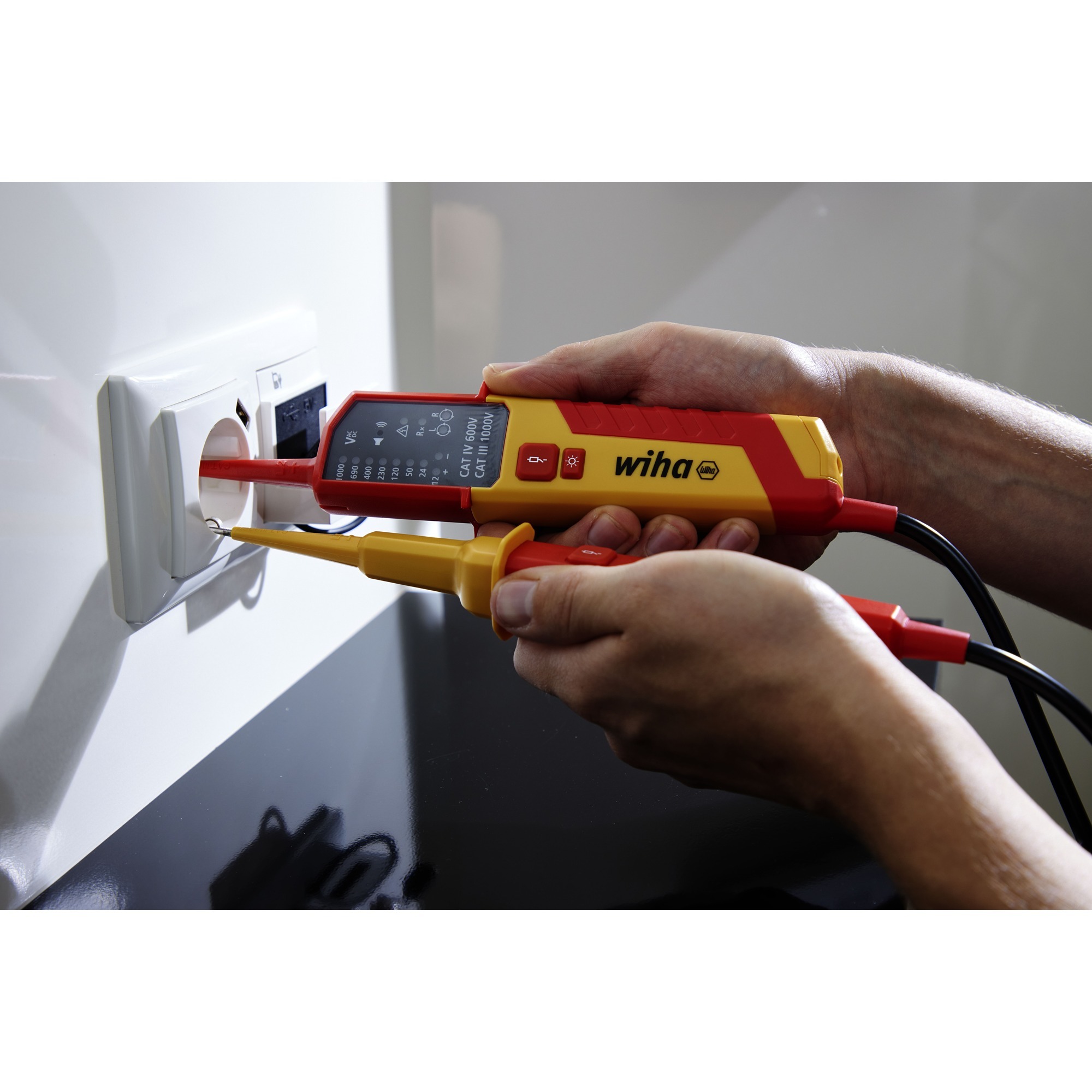 Wiha Détecteur de tension et testeur de continuité 12 - 1.000 V AC, CAT IV, Appareil de mesure Rouge/Jaune