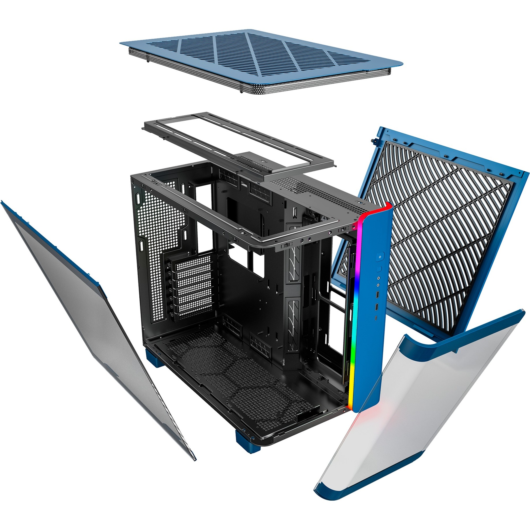 Montech  boîtier midi tower Bleu | 2x USB-A | 1x USB-C | RGB | Verre Trempé