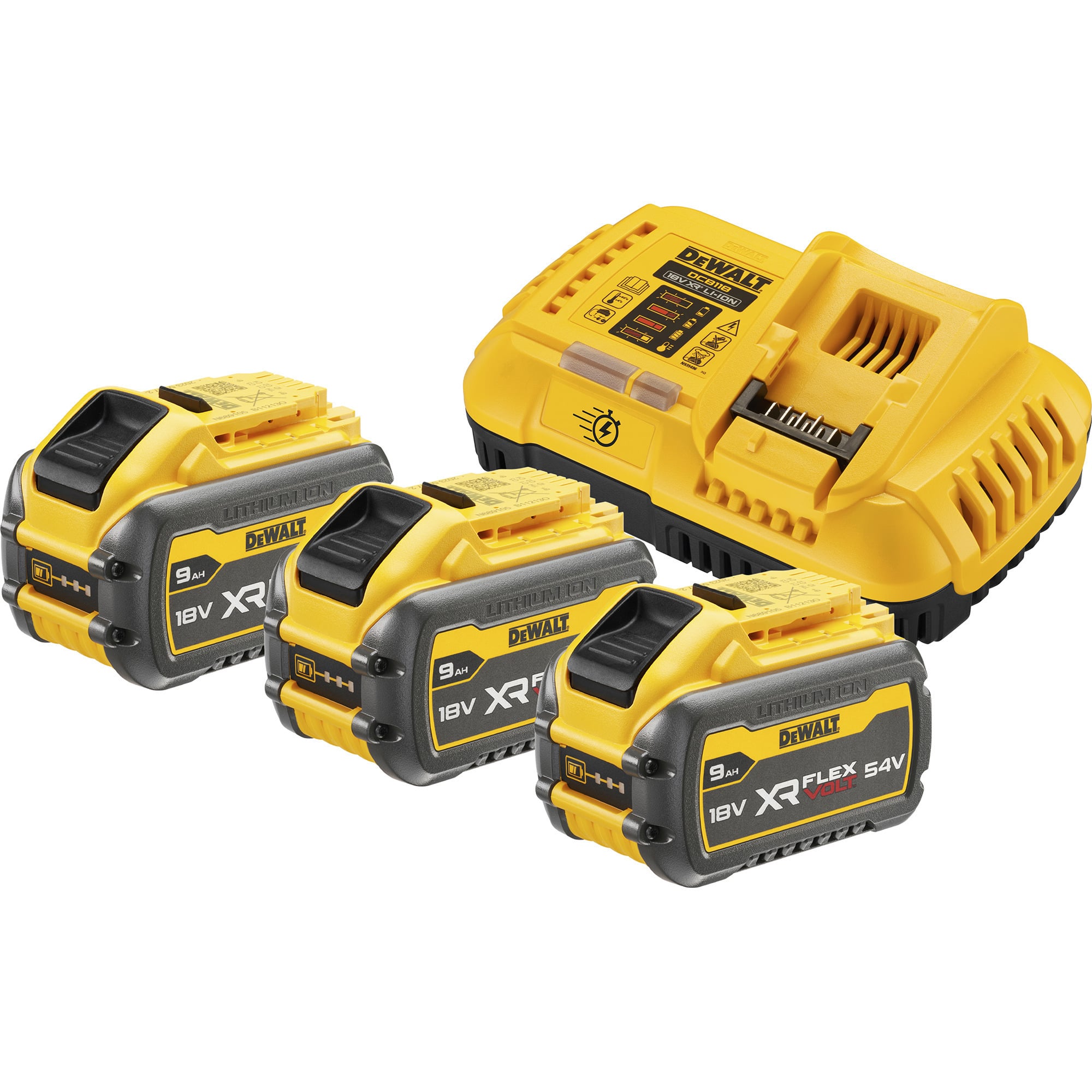 Pack 3 batteries DEWALT 9.0 Ah XR 18V - 1 Chargeur 18V - DCB118X3