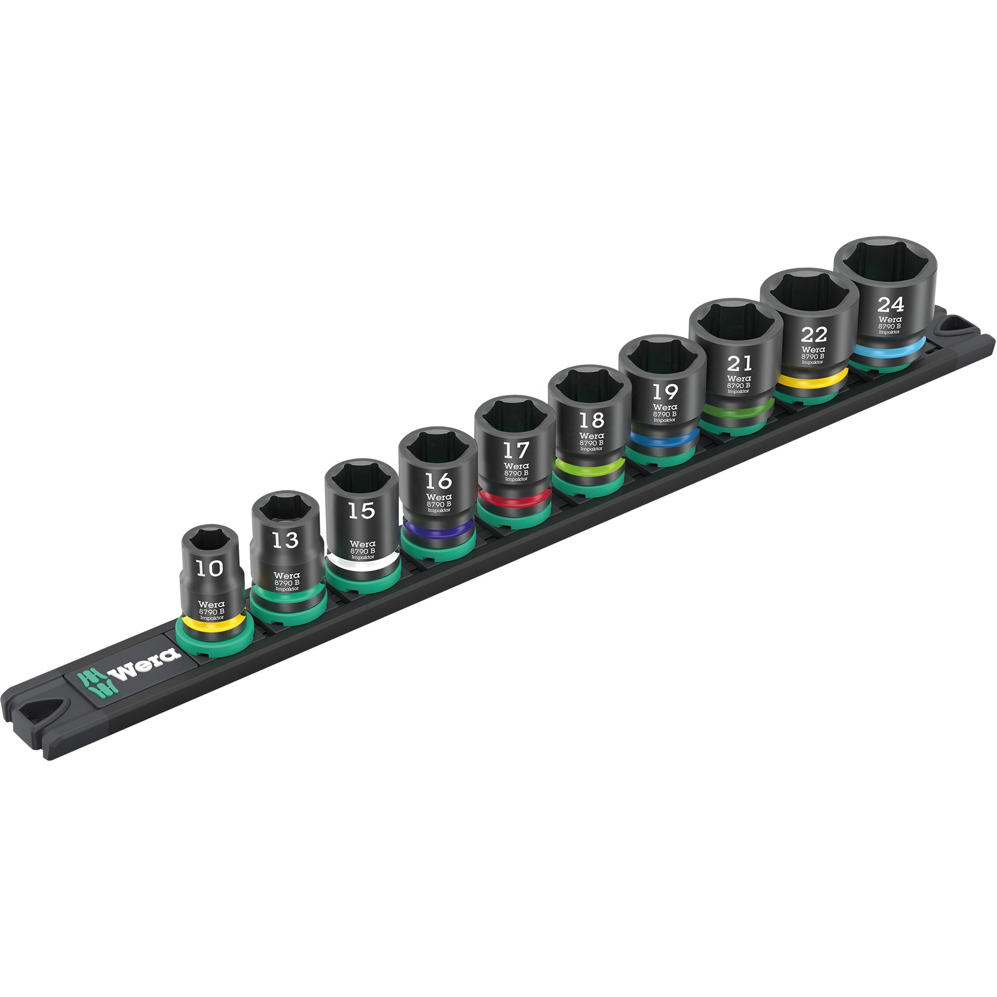 Wera 9607 Cap magnétique B Impaktor 1, Clés mixtes à cliquet Noir/Vert, 10 pièces
