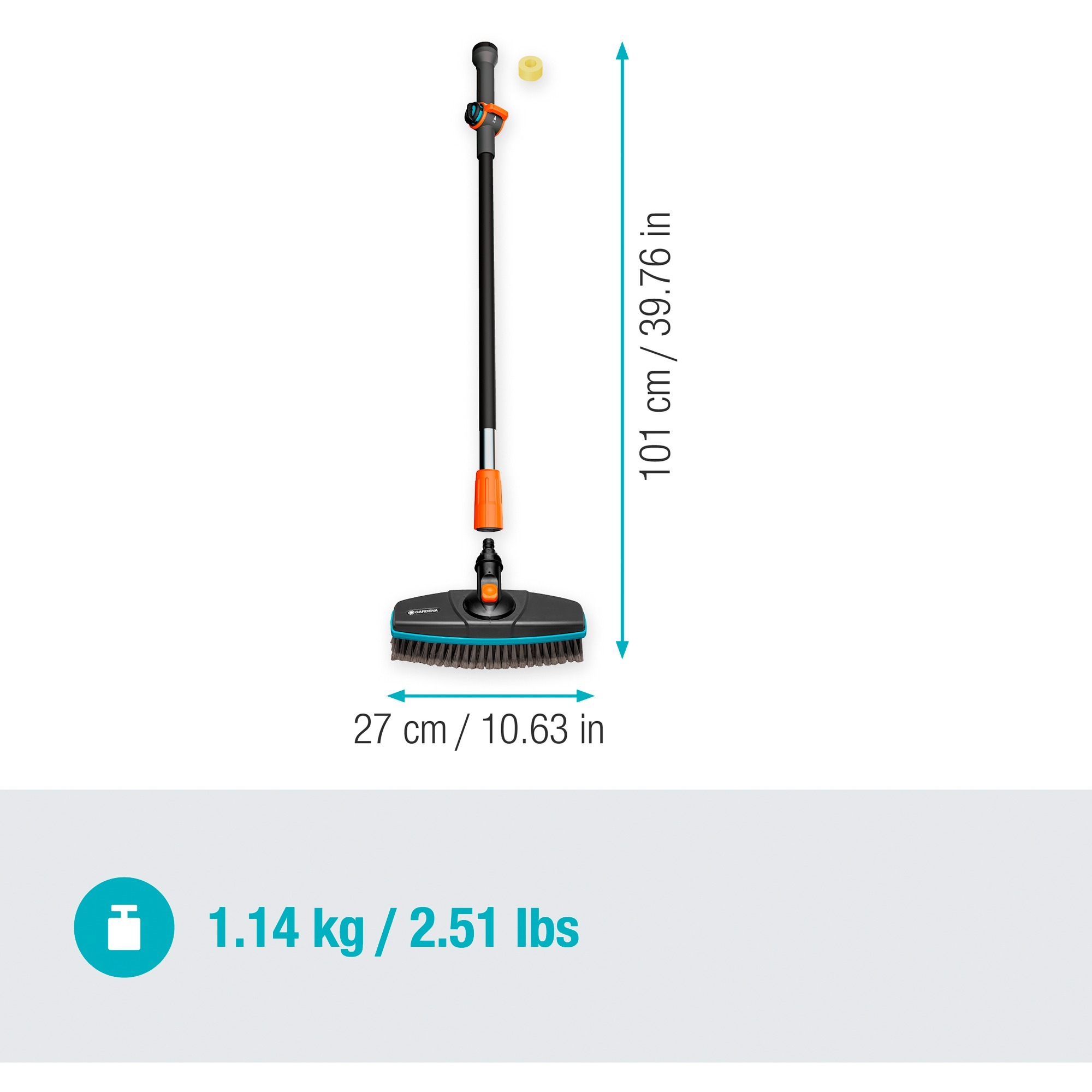 GARDENA Set de nettoyage Cleansystem avec poignée souple, poignée S, Brosses de lavage Gris/Turquoise, 18826-20