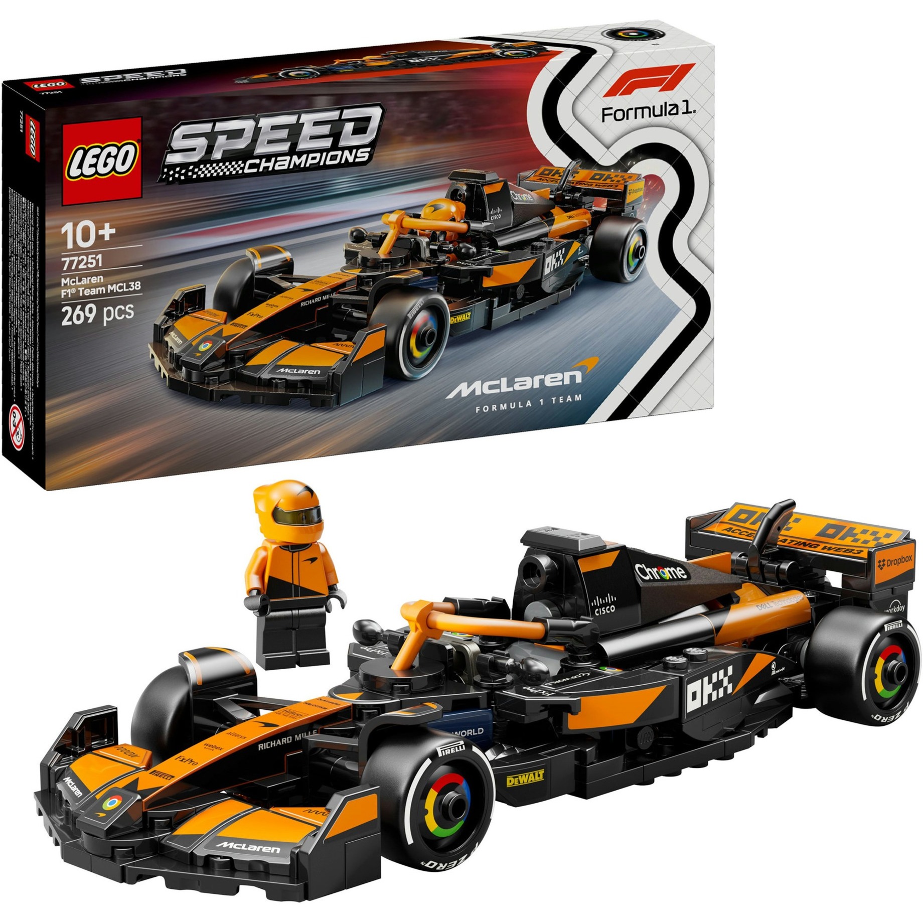 LEGO Speed Champions Voiture F1 McLaren Team MCL38 - Jeu de Construction avec véhicule de Course - Minifigurine Collector de Pilote de Formule 1 - Maquette pour garçons et Filles dès 10 Ans 77251-image