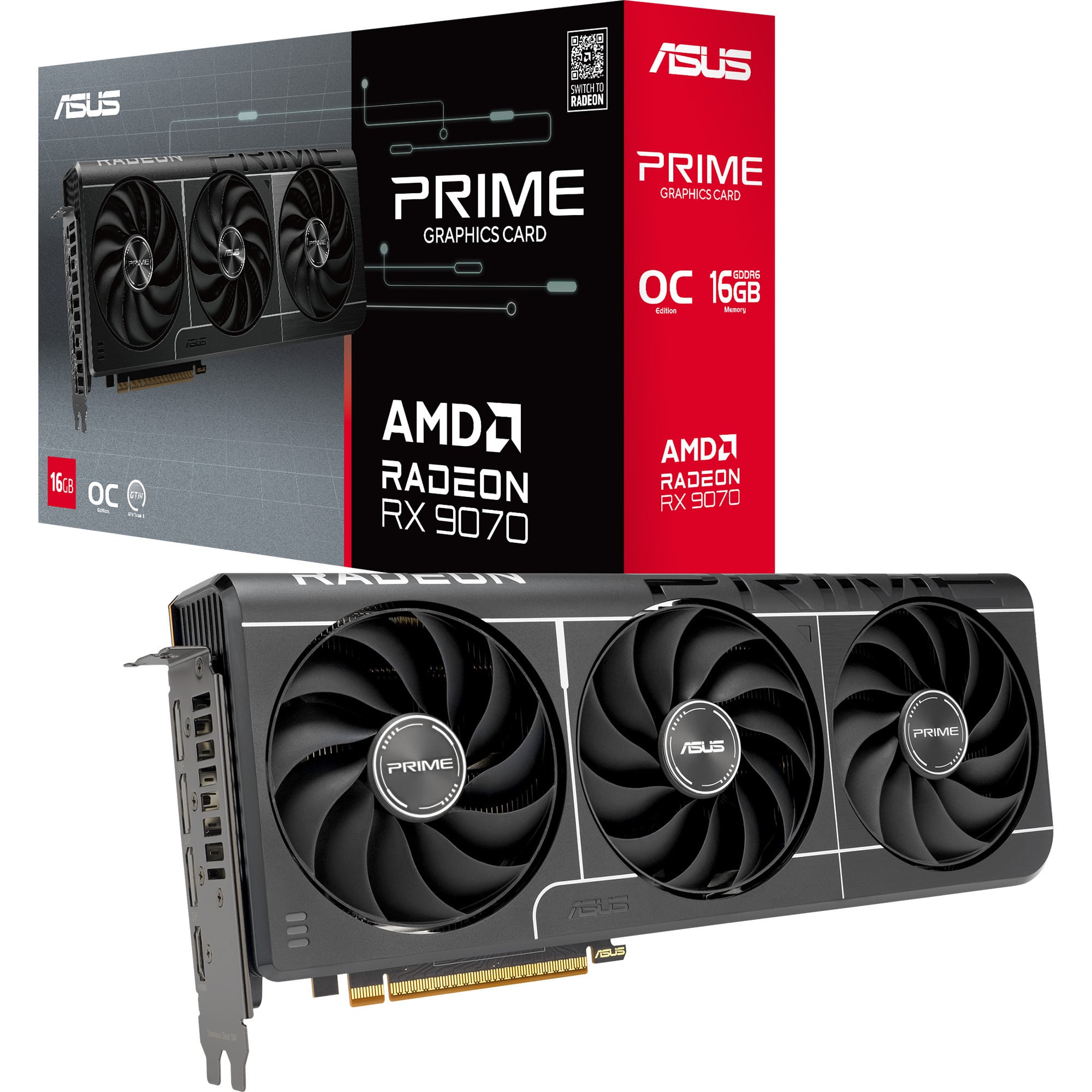 ASUS Carte Graphique  Prime Radeon RX 9070 16GB GDDR6 OC Edition PCIe 5.0 Triple Ventilateur