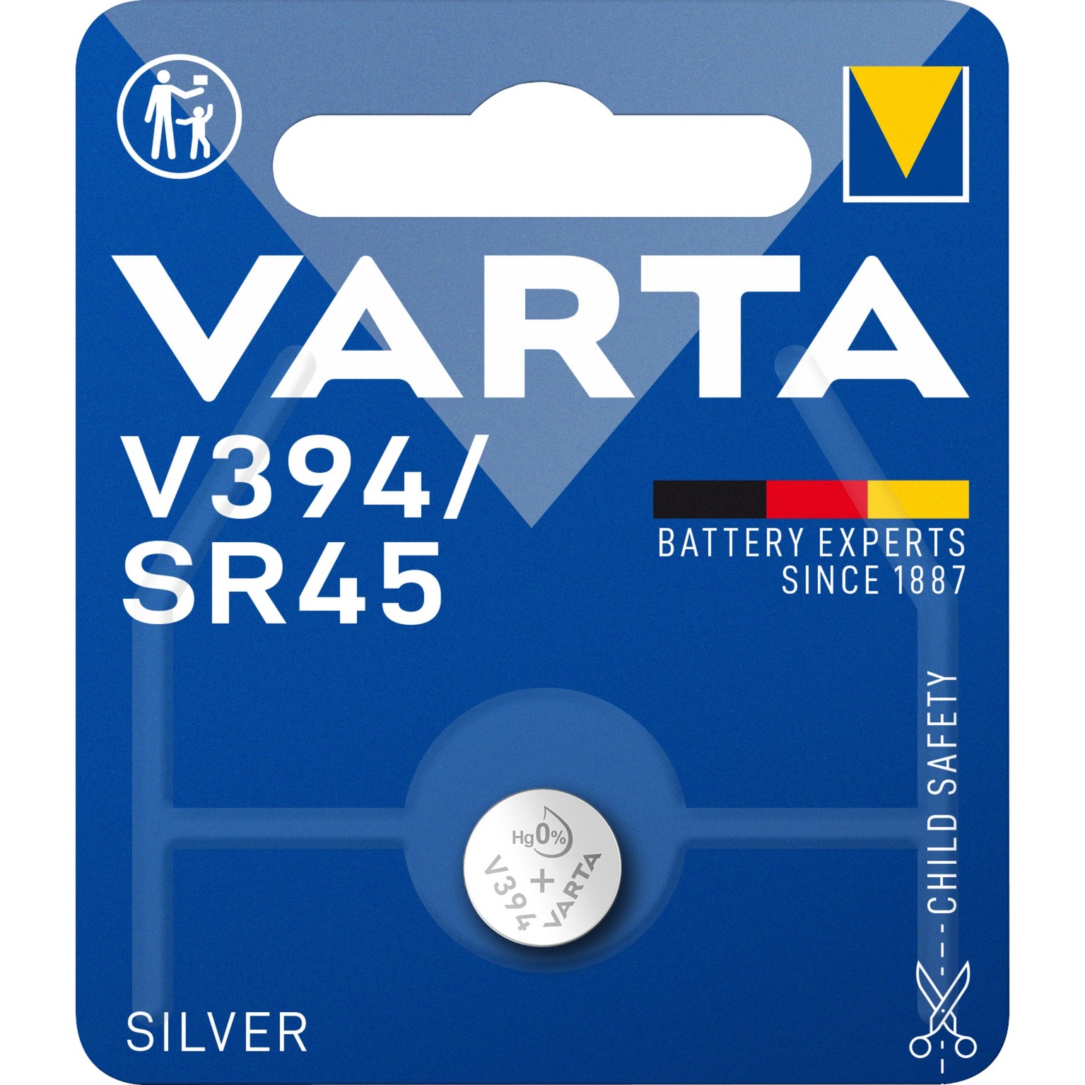 VARTA 00394101401 pile non-rechargeable Argent-Oxide (S) 1,55 V, Batterie Argent-Oxide (S), Pile bouton, 1,55 V, 1 pièce(s), SR45, 56 mAh