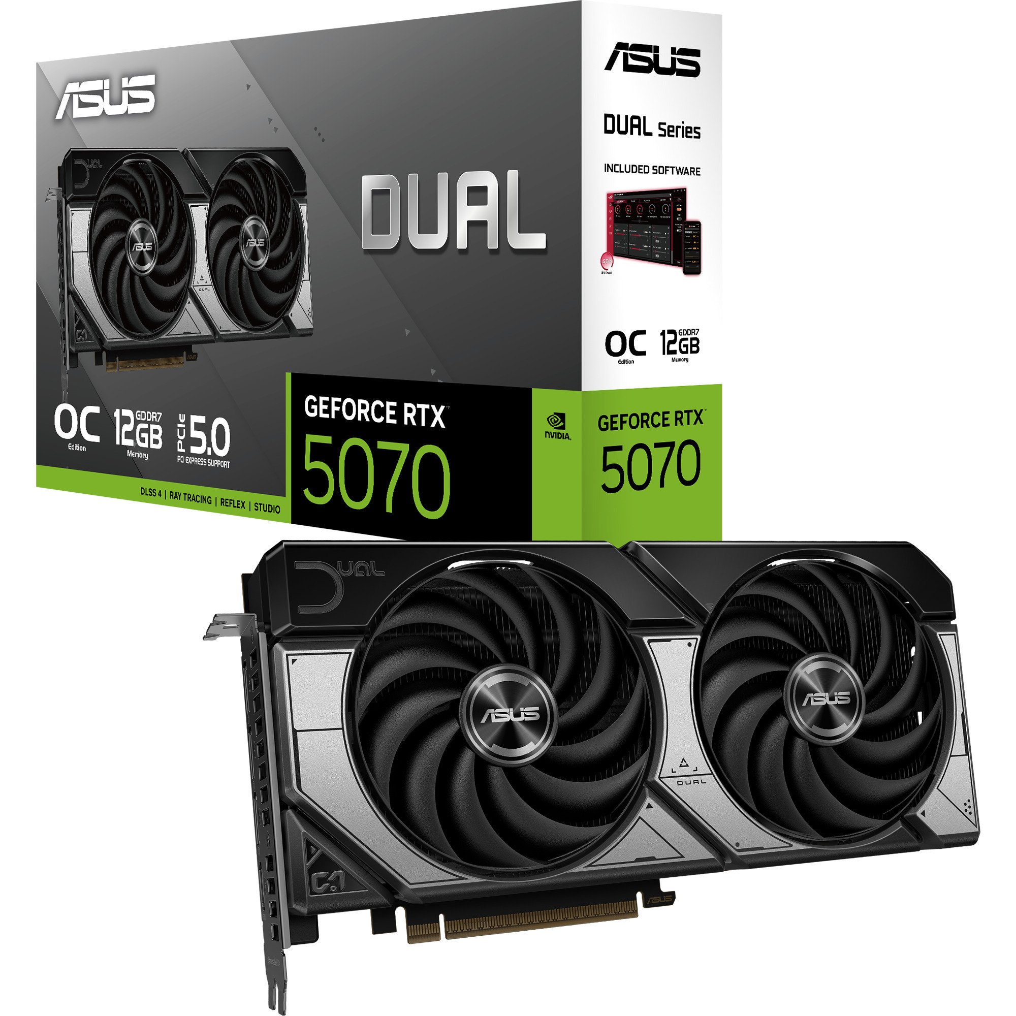 Asus Dual Geforce Rtx™ 5070 Oc 12GB GDDR7 Gaming Graphics Card - Pcie 5.0, 2572Mhz Boost Clock, Dlss 4, Hdmi 2.1B, Displayport 2.1B, Axial-Tech Fan Design, 0Db Technology,-image