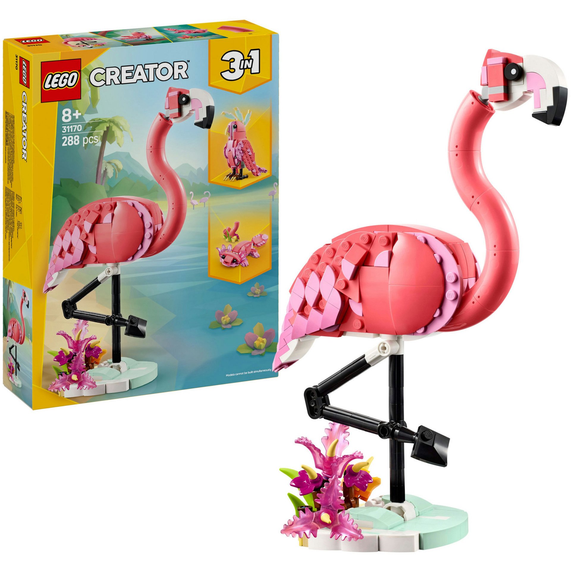 LEGO Creator 3-en-1 Animaux Sauvages : Le Flamant Rose - Se transforme en Figurine de cacatoès ou Axolotl - Jeu de Construction pour Filles et garçons dès 8 Ans - Idée de Cadeau d'anniversaire 31170-image