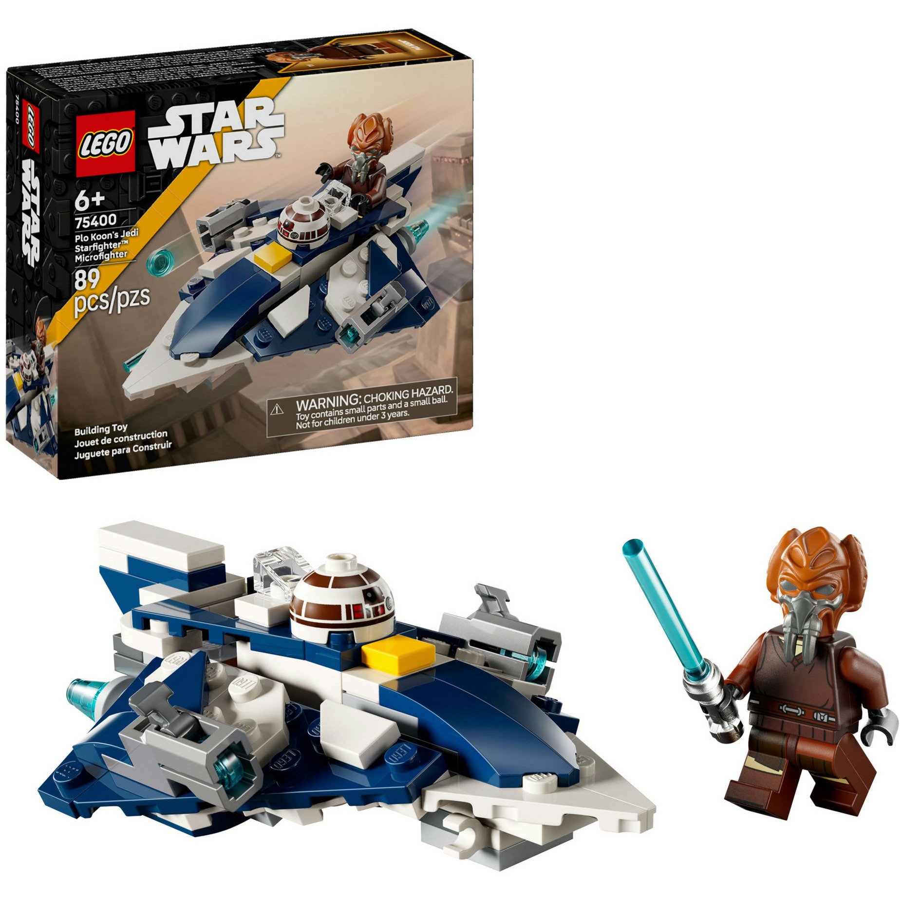 LEGO Star Wars 75400 The Clone Wars Microfighter Chasseur Jedi de Plo Koon - Jouet avec 2 Fusils à Tenons - Minifigurine avec Sabre Laser - Cadeau pour Garçon dès 6 Ans & Fans de La Guerre des Clones-image