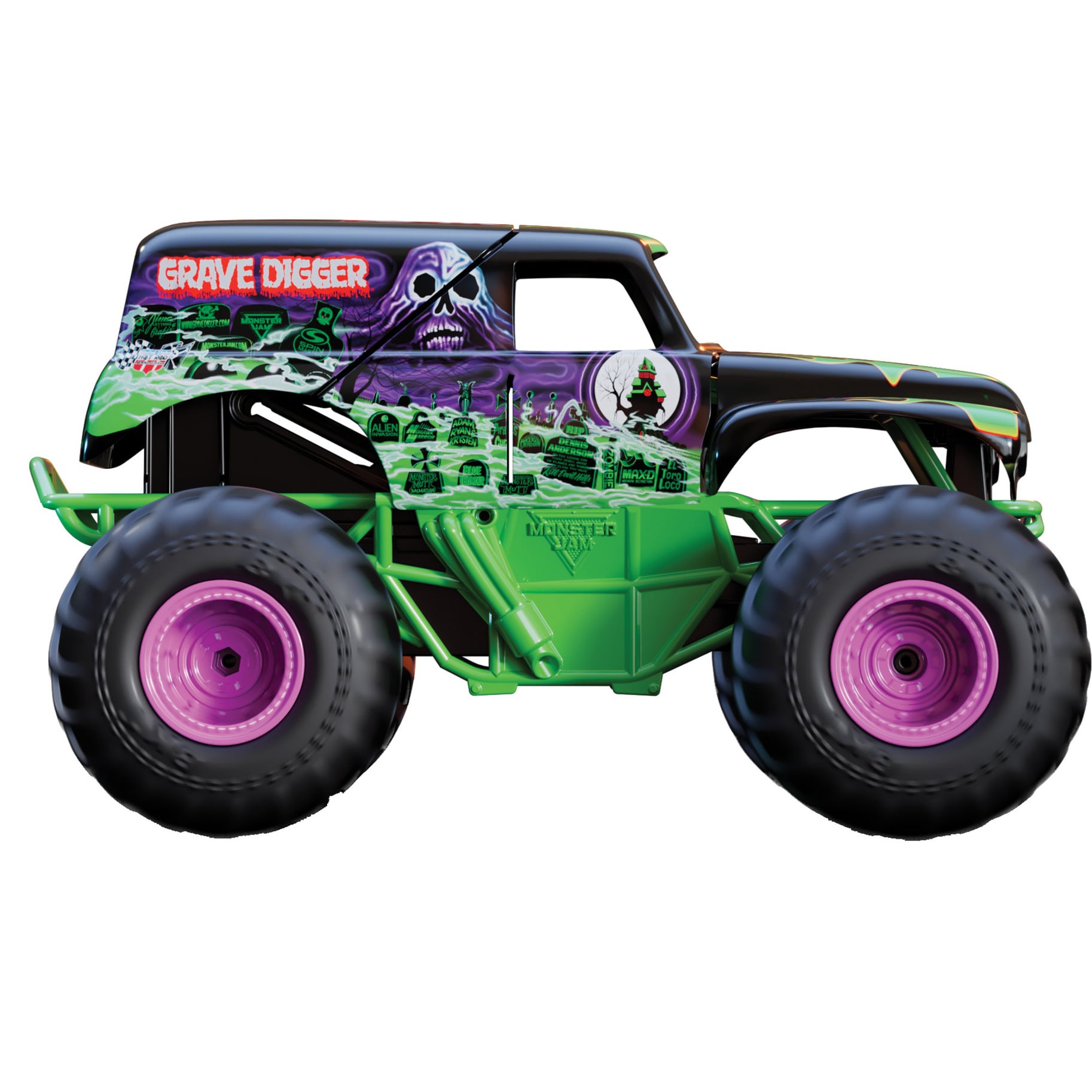 Monster Jam, Smash & Bash Grave Digger officiel, Véhicule radiocommandé intérieur/extérieur, monster truck réparable à l''échelle 1:15, jouets pour garçons et filles à partir de 4 ans, Voiture télécommandée