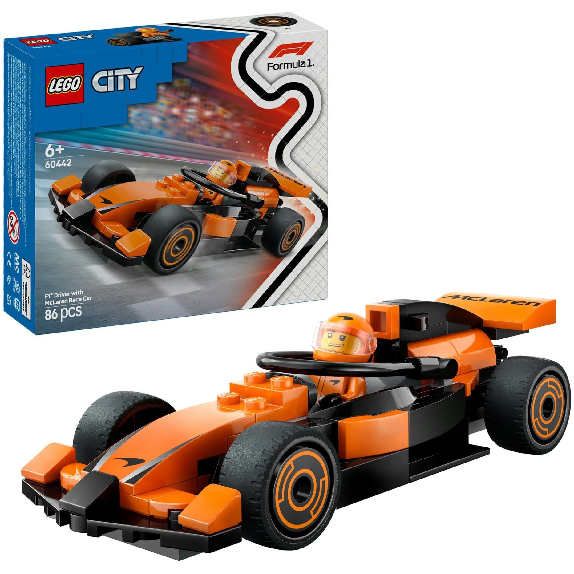 LEGO City Voiture de Course McLaren avec Pilote de F1 - Jeu de Construction avec véhicule de Formule 1 - Minifigurine de Pilote de Course - Idée de Petit Cadeau pour garçon et Fille dès 6 Ans 60442-image