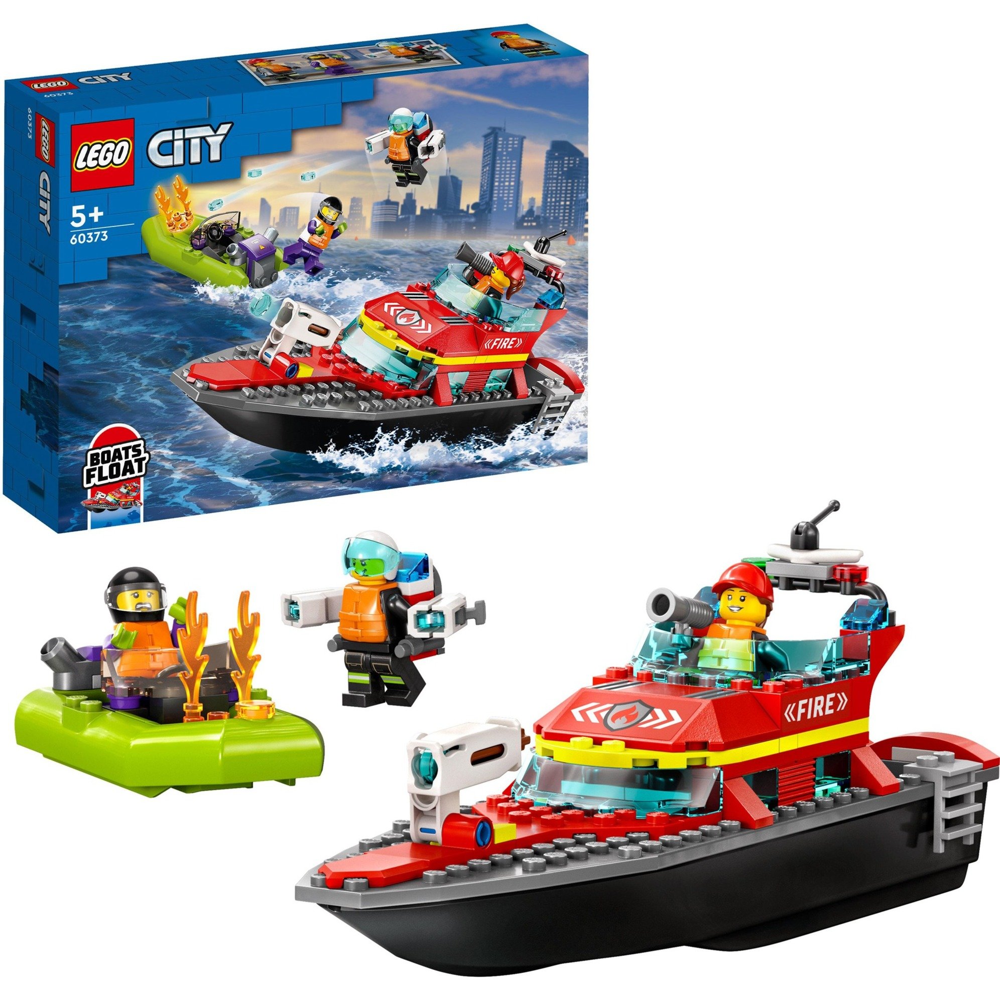LEGO 60373 City Le Bateau de Sauvetage des Pompiers, Set Flottant, avec Jetpack et 3 Minifigurines, Jouet pour Garçons et Filles Dès 5 Ans, Idée Cadeau-image
