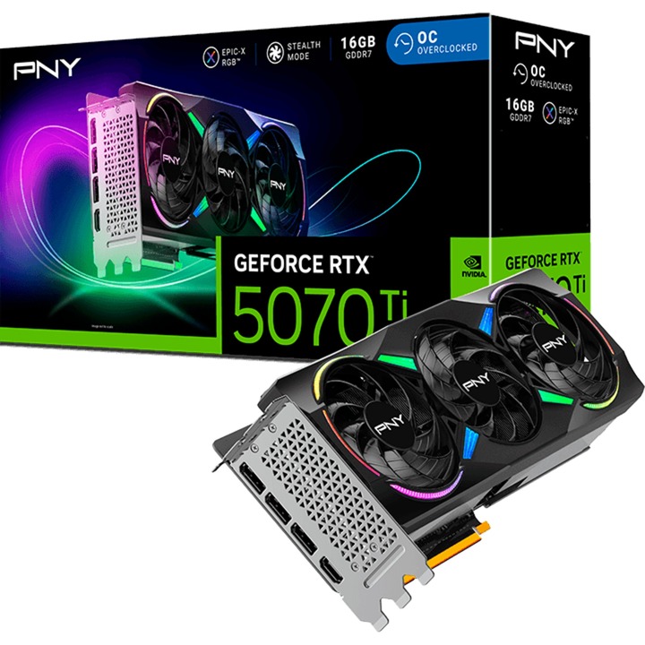 PNY  GeForce RTX 5070 Ti EPIC-X RGB OC NVIDIA 16 Go GDDR7 - Neuf