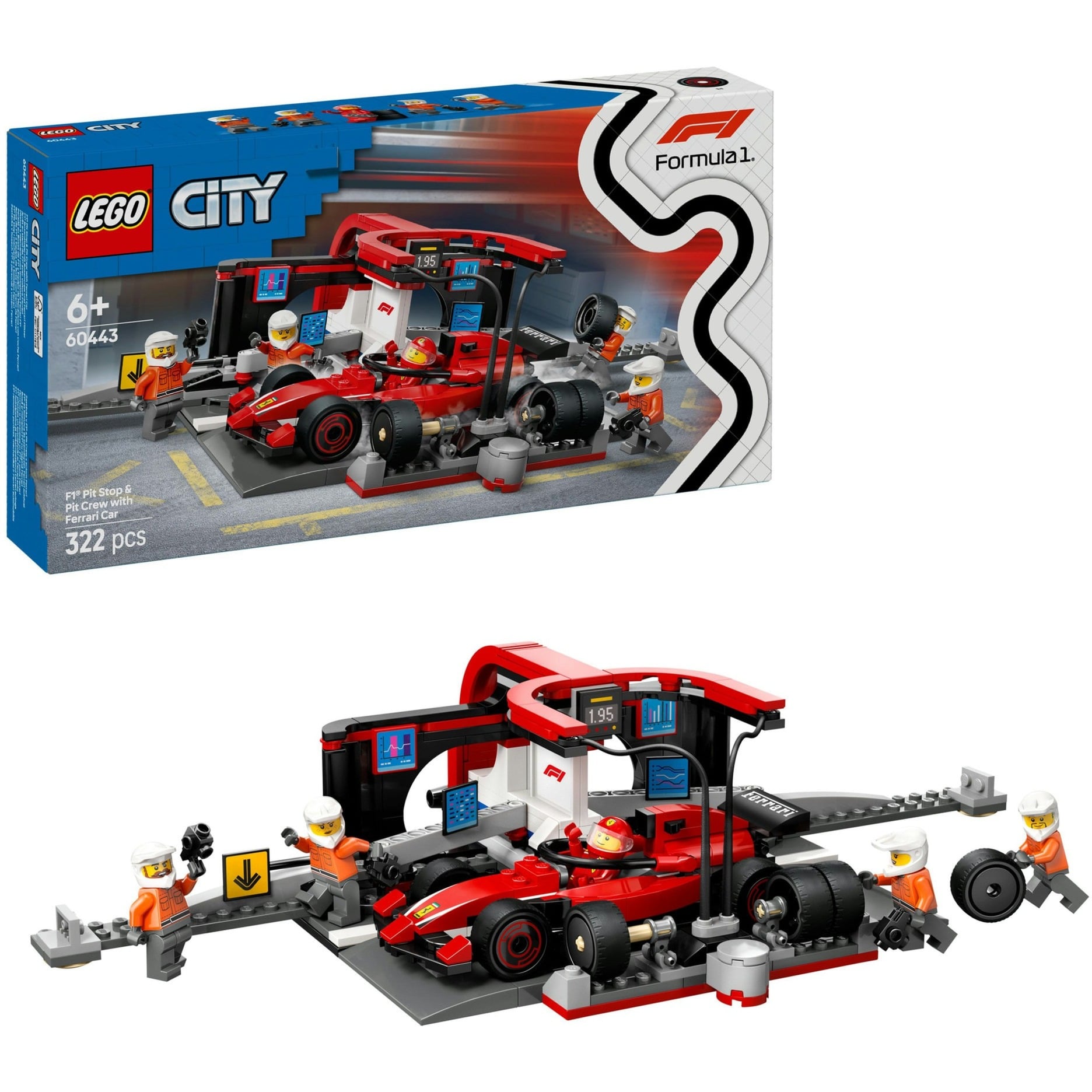 LEGO&reg; City F1&reg; Pit Stop & Pit Crew with Ferrari Car Racing Vehicle Toy 60443