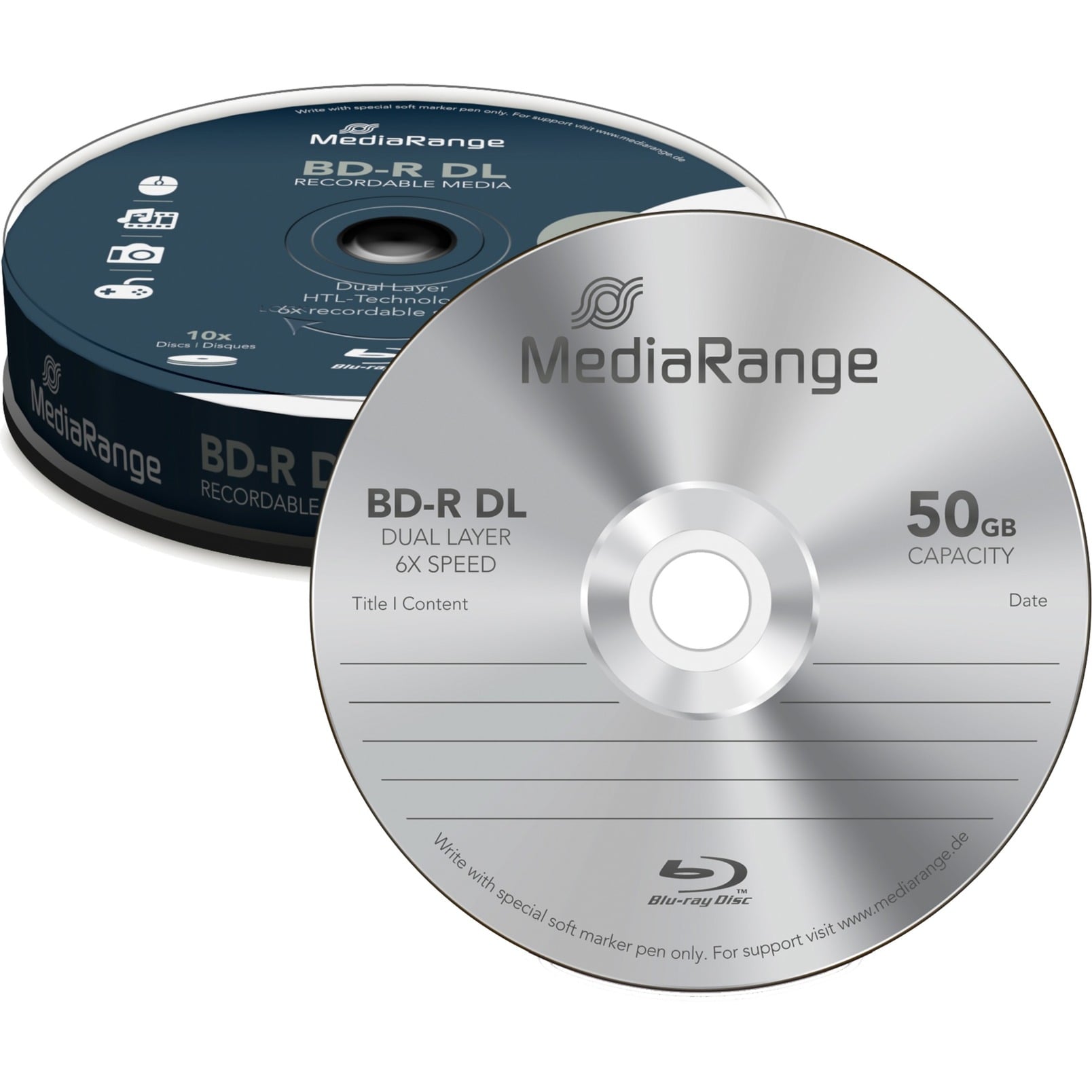 MediaRange - 10 x BD-R DL - 50 Go 6x - spindle