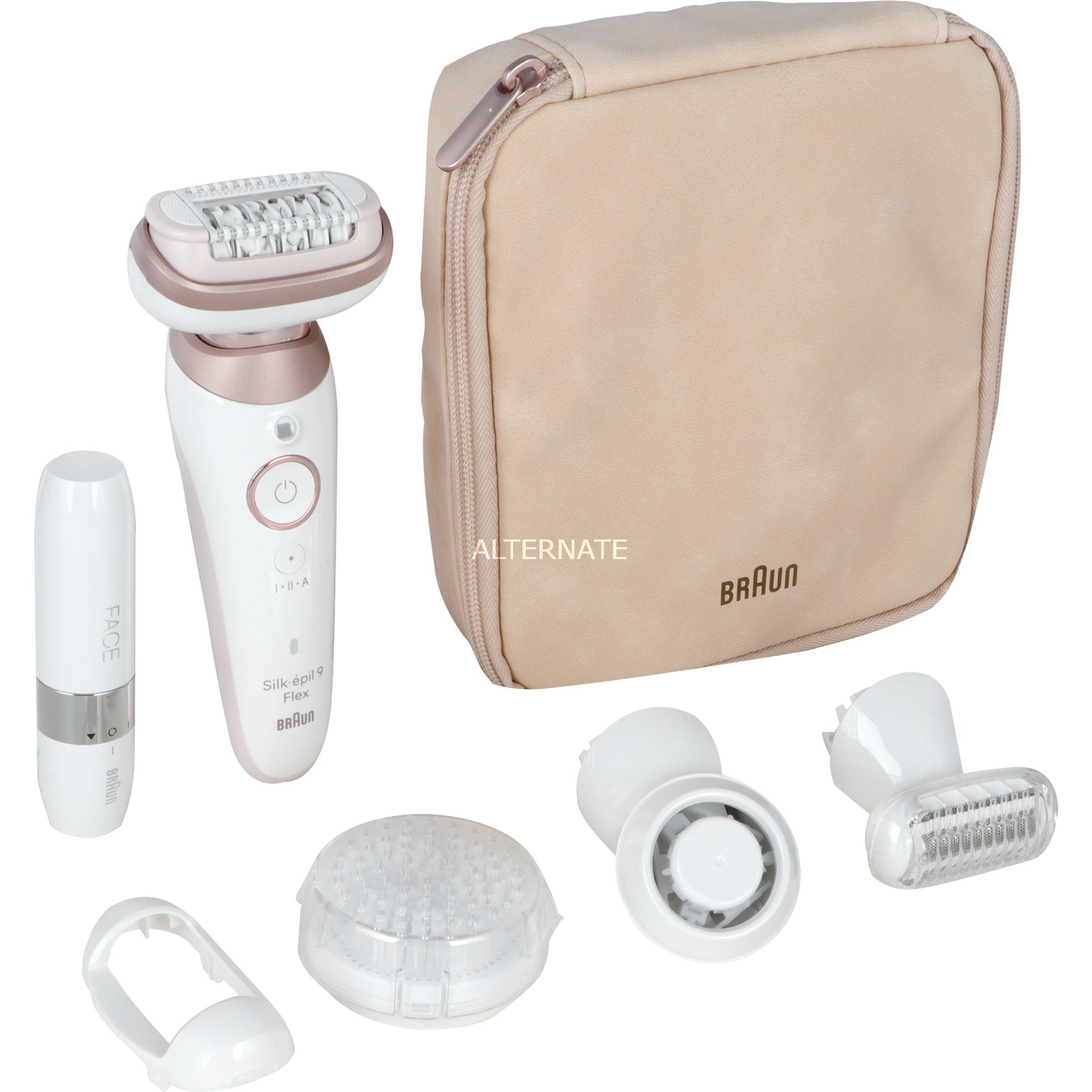Braun Silk-épil 9 Flex, Épilateur Avec Tête Flexible À 360°, Épilation Facile, Étanche, Avec Tête De Rasoir Pour Femmes, Sabot Tondeuse Et Brosse Exfoliante, Mini-Rasoir Visage, 9-360 3D, Blanc/Rose-image