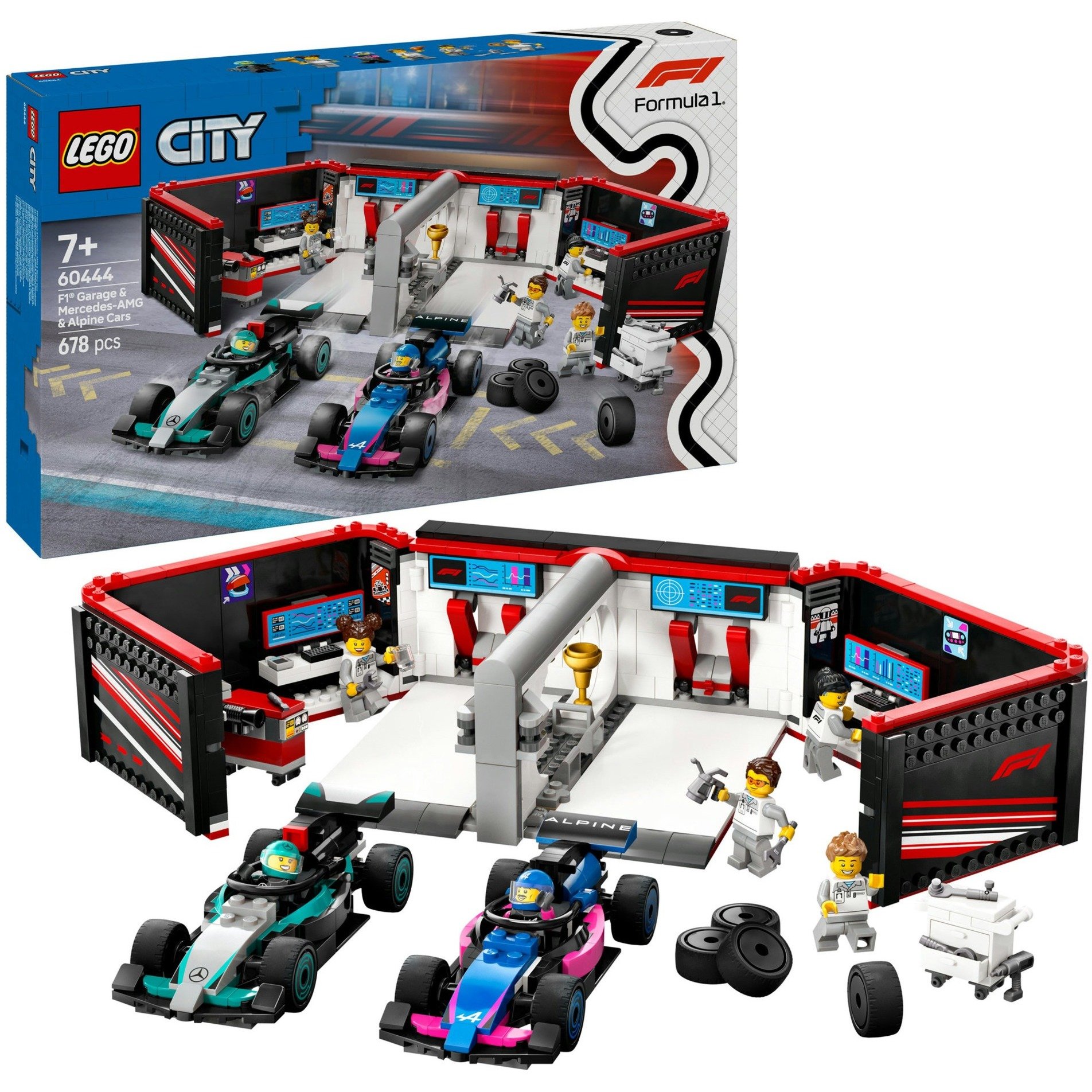 Lego City Garage De F1 Et Voitures Mercedes-Amg Et Alpine - Jeu De Construction Pour GarçOns Et Filles DèS 7 Ans - Inclut 2 VéHicules, 2 Pilotes Et 4 MéCaniciens - Cadeau Pour Amateurs De Course 60444-image