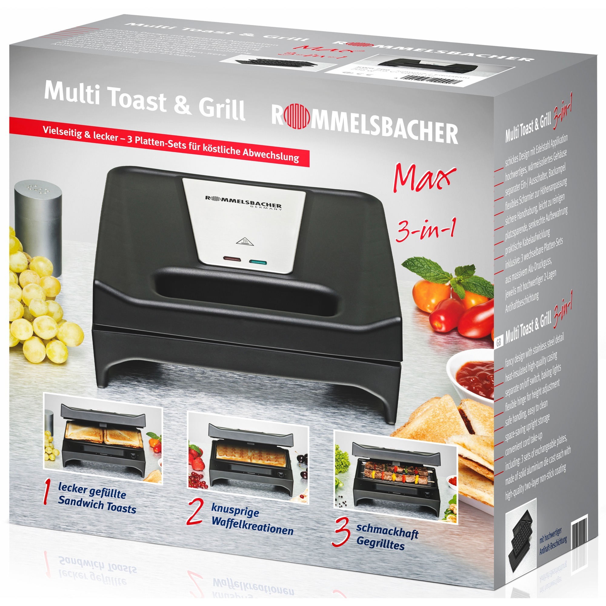 Rommelsbacher SWG 700, Grill à contact Noir/en acier inoxydable