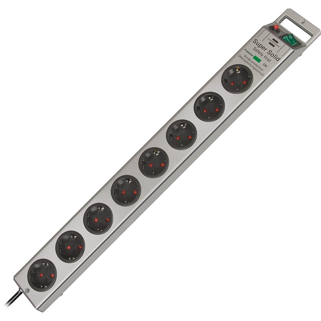 Super-Solid Surge Protection 4.500 A Argent 8 sortie(s) CA 2,5 m, Multiprise