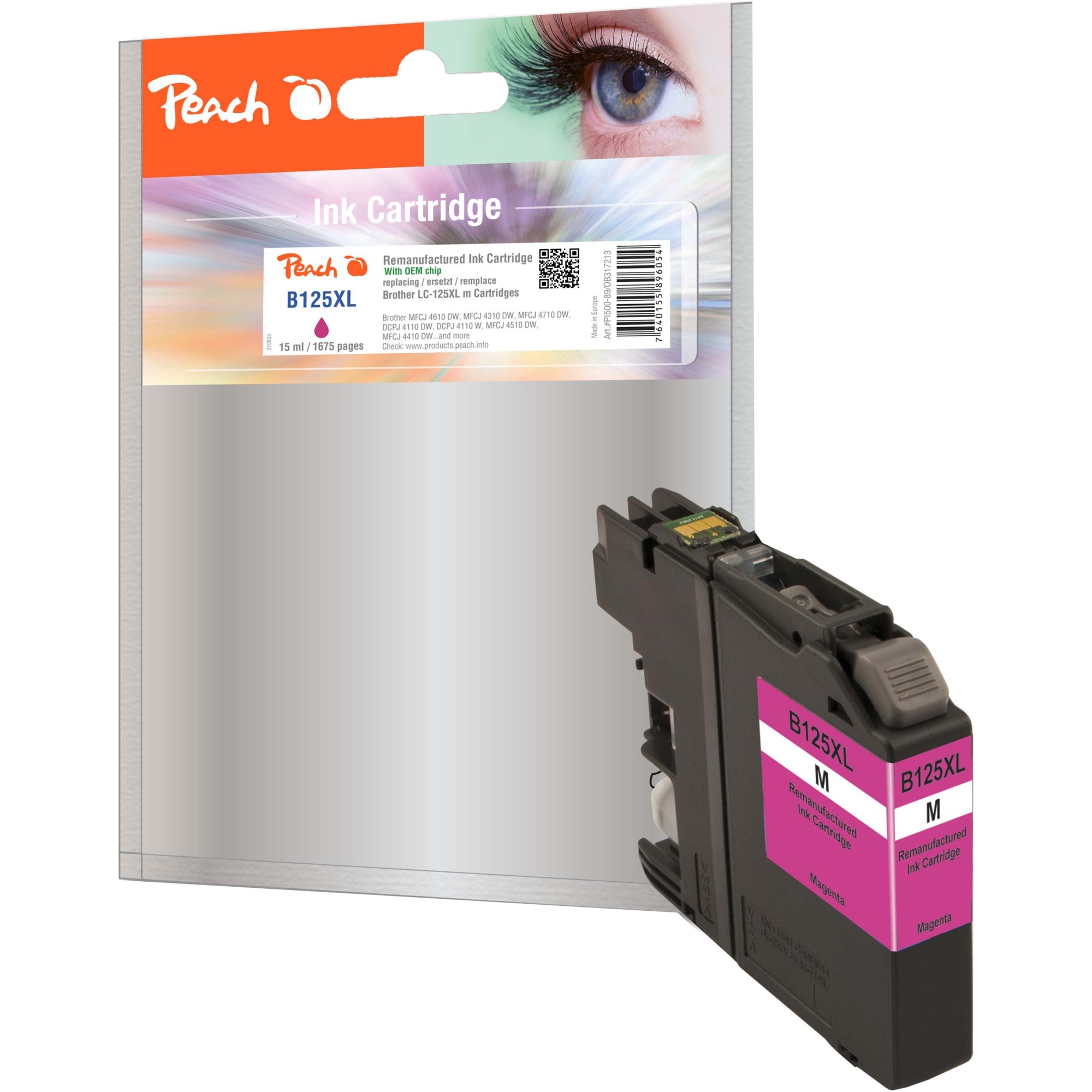 PEACH  pi 500-89 cartouche dencre xl compatible brother lc - 125xl, magenta