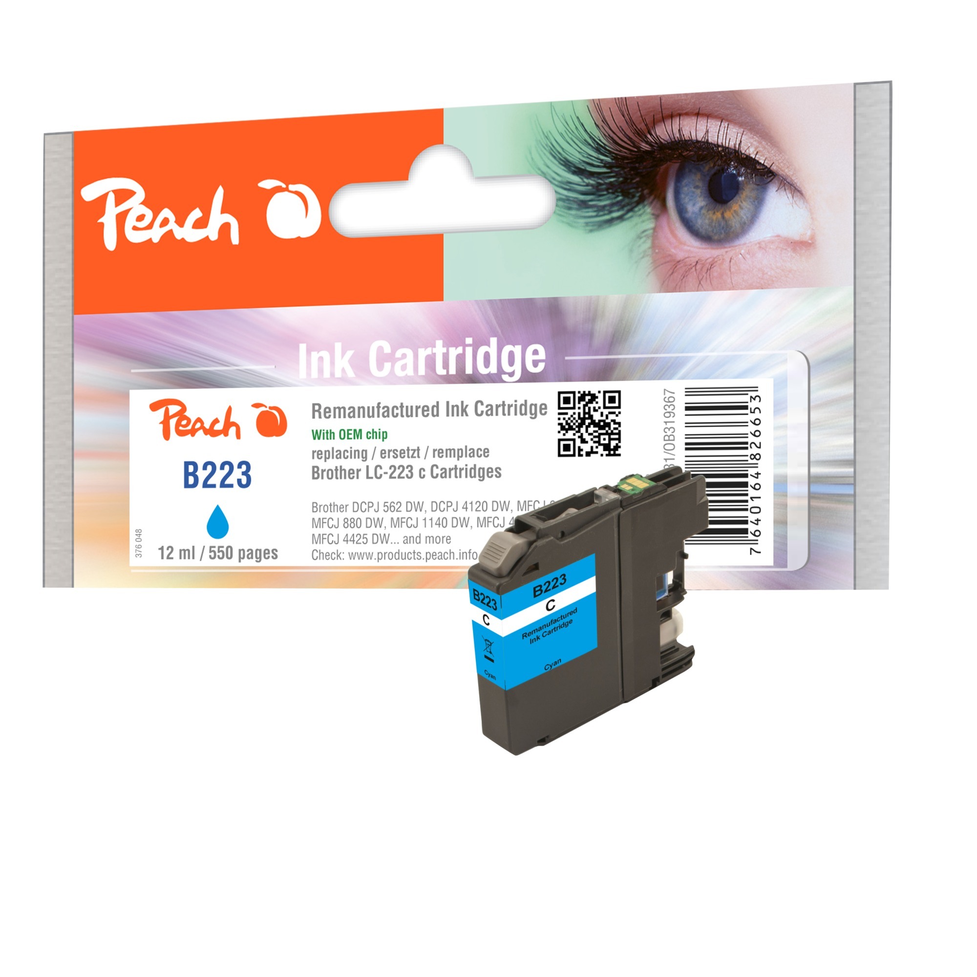 Peach 319367 cartouche d'encre 1 pièce(s) Compatible Rendement standard Cyan Rendement standard, Cyan, 7,6 ml, 1 pièce(s), 760 pages, Paquet unique